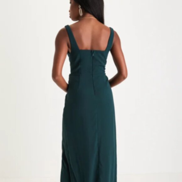 Lulus Glamorous Disposition Emerald Green Ruched Maxi Dress - Size M - Picture 5 of 5